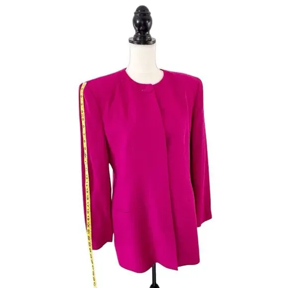 Jones New York Vintage 90s Magenta Pink Wool Collarless Blazer Size 10 - Picture 4 of 11